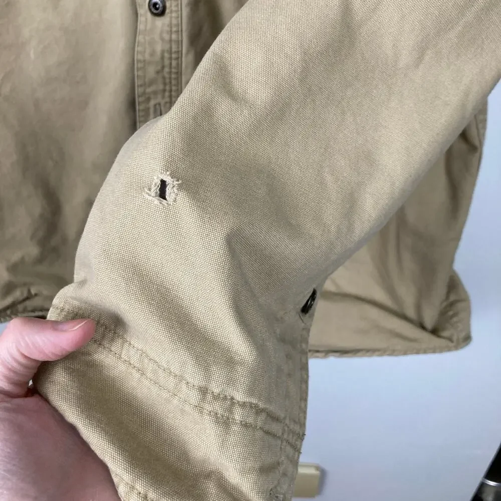 Columbia Mens Tan Canvas Fleece Lined Jacket M FLAW Shacket Chore Ranch Workwear